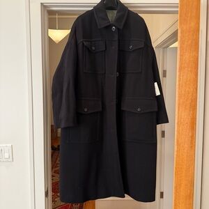 Dries Van Noten Classic Navy Wool Coat - Reversible w Quilted Lining